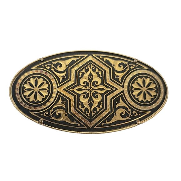 Vintage ia Midas of Toledo Trombone Clasp Oval Damascene Brooch Pin, Signed E956 - Picture 8 of 8